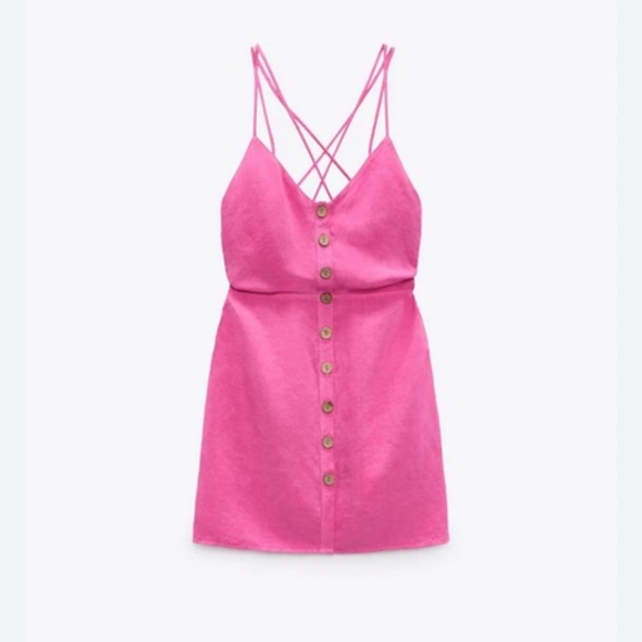Zara Dresses & Skirts - Zara Hot Pink Button-Front Strappy Mini Dress